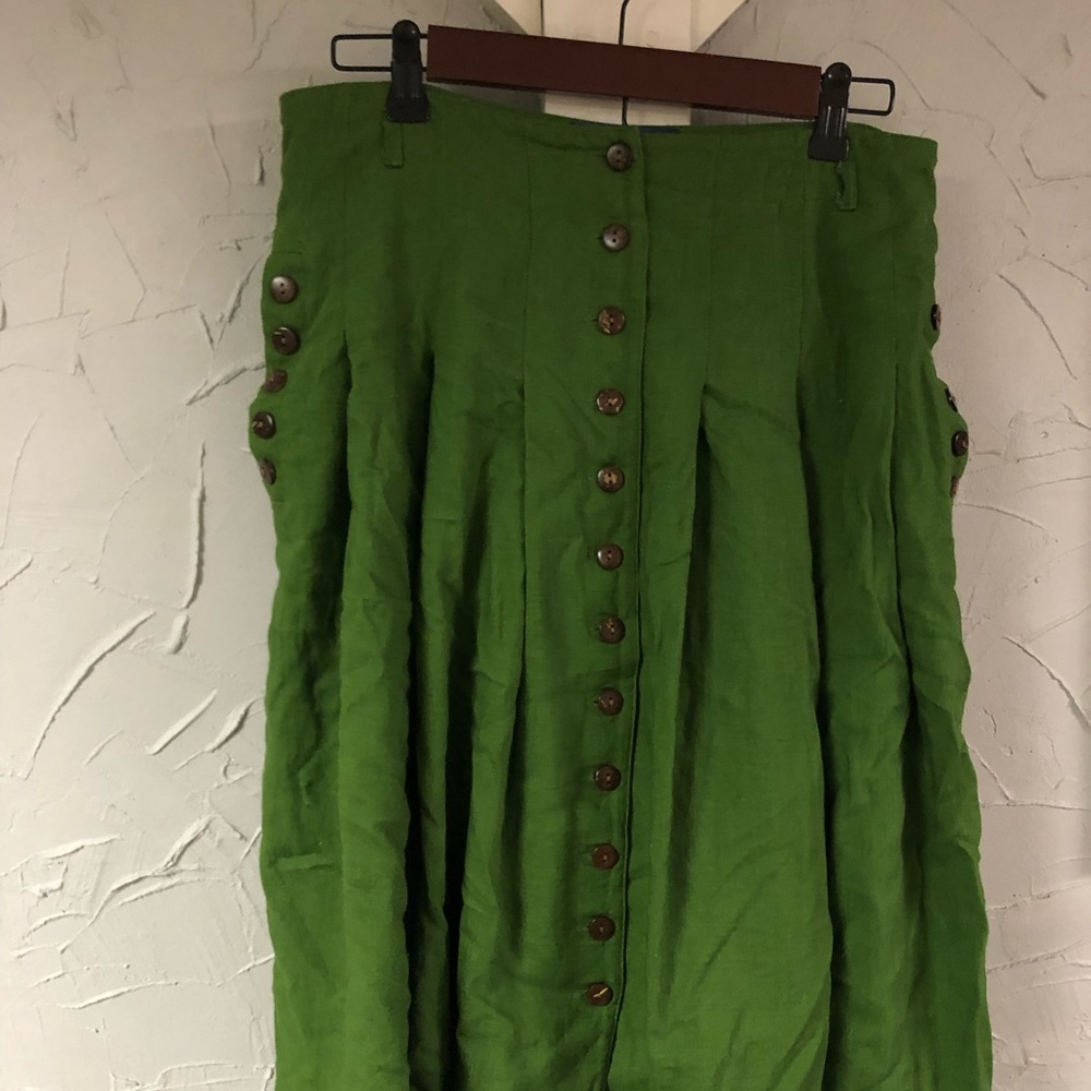 Modcloth Green Button-Front Midi Skirt